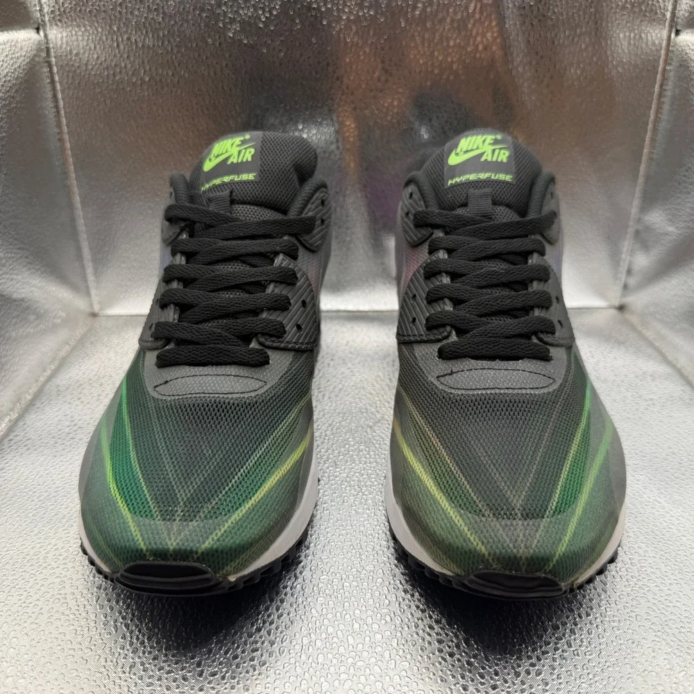 Size 10 Nike Air Max 90 Hyperfuse Sneakers Mens Black Green Excellent 502482-001